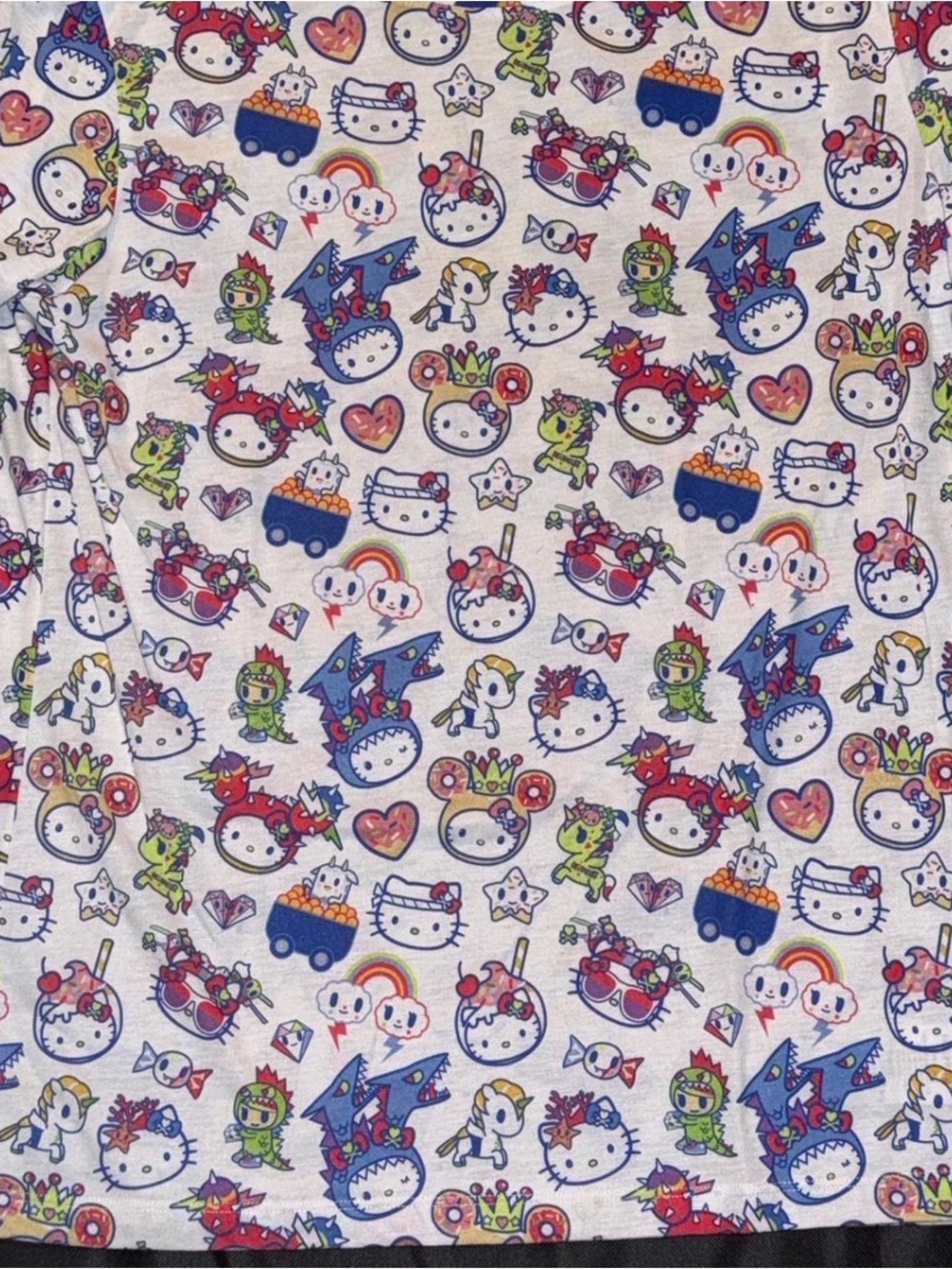 Hello Kitty Multicolor Character Print Tee — Pink, Blue, Red, Green-TokiDoki Col